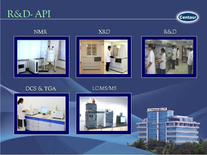 R&D- API NMR XRD DCS & TGA LC-MS/MS R&D 