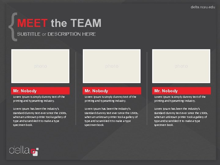 delta. ncsu. edu { MEET the TEAM SUBTITLE or DESCRIPTION HERE photo Mr. Nobody