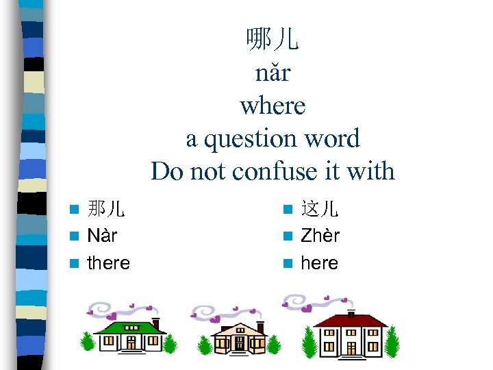 哪儿 nǎr where a question word Do not confuse it with 那儿 n Nàr