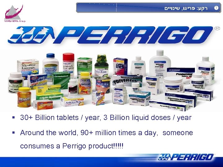  רקע: פריגו, שינויים § 30+ Billion tablets / year, 3 Billion liquid doses