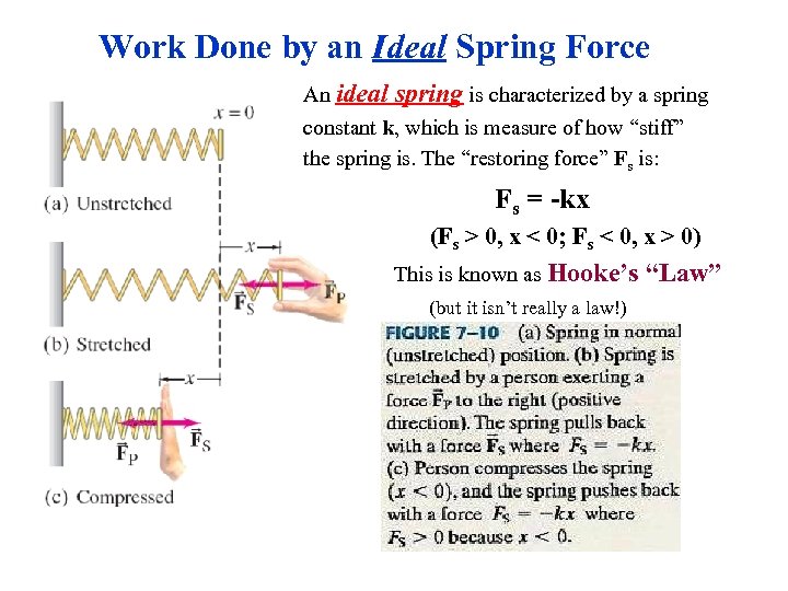 Work Done by an Ideal Spring Force An ideal spring is characterized by a