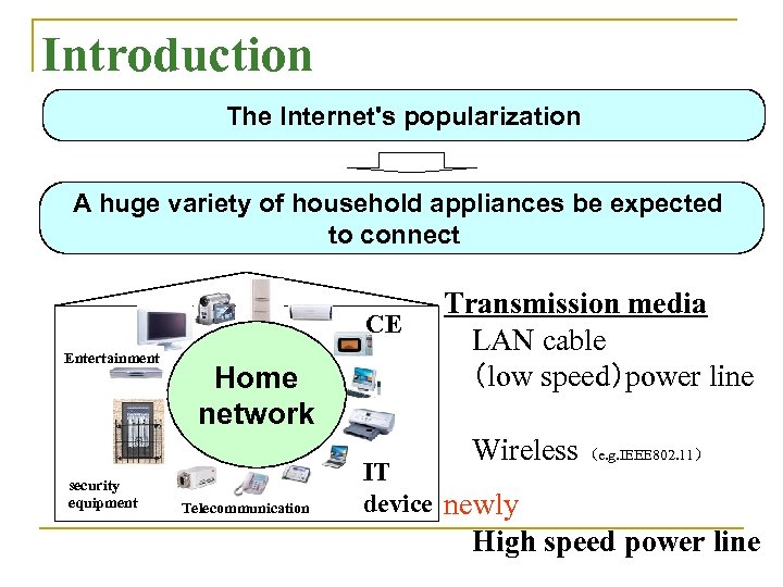 Introduction The Internet's popularization A huge variety of household appliances be expected to connect