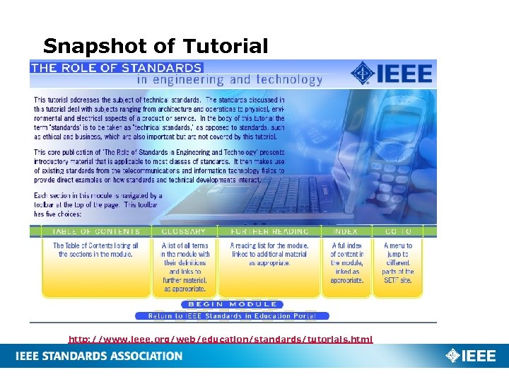 Snapshot of Tutorial http: //www. ieee. org/web/education/standards/tutorials. html 