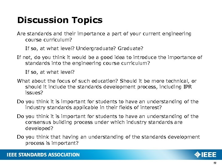 Discussion Topics Are standards and their importance a part of your current engineering course