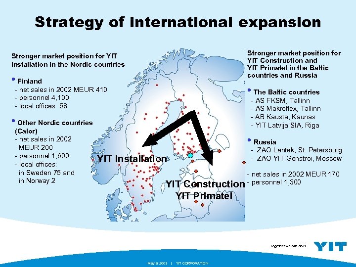 Strategy of international expansion Stronger market position for YIT Construction and YIT Primatel in