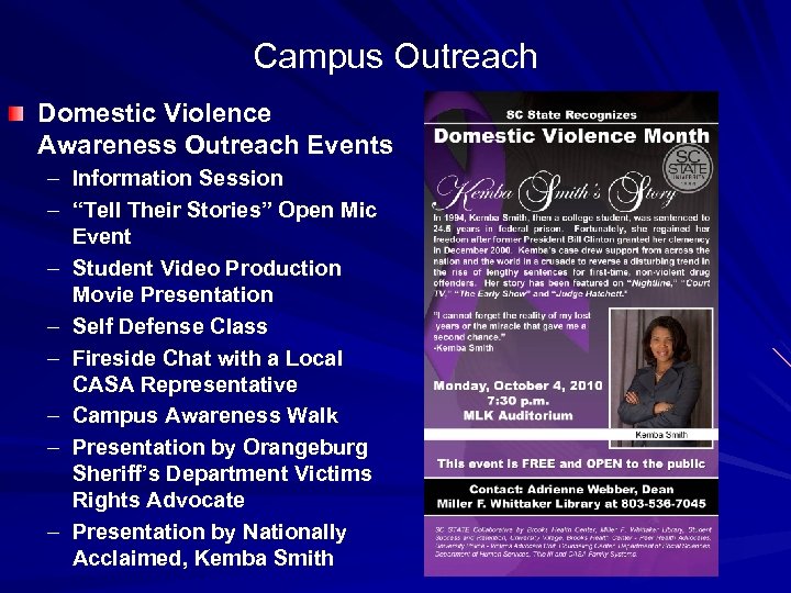 Campus Outreach Domestic Violence Awareness Outreach Events – Information Session – “Tell Their Stories”