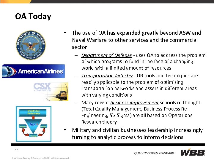 OA Today • The use of OA has expanded greatly beyond ASW and Naval