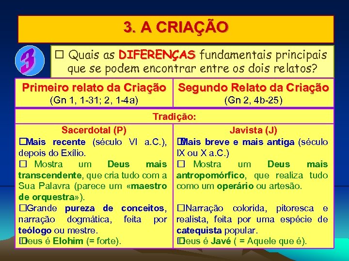 3. A CRIAÇÃO Quais as DIFERENÇAS fundamentais principais que se podem encontrar entre os