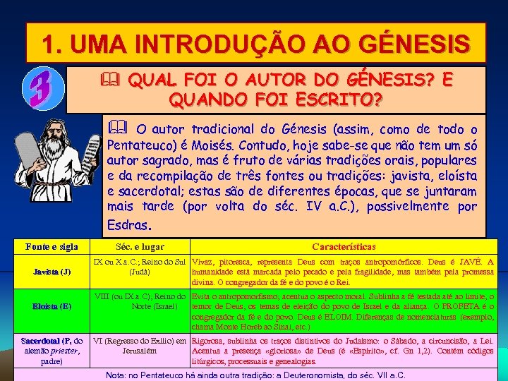 1. UMA INTRODUÇÃO AO GÉNESIS & QUAL FOI O AUTOR DO GÉNESIS? E QUANDO