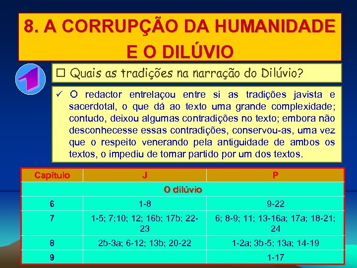 8. A CORRUPÇÃO DA HUMANIDADE E O DILÚVIO Quais as tradições na narração do