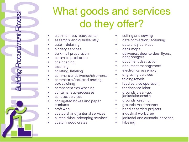 What goods and services do they offer? • • • • • aluminum buy-back