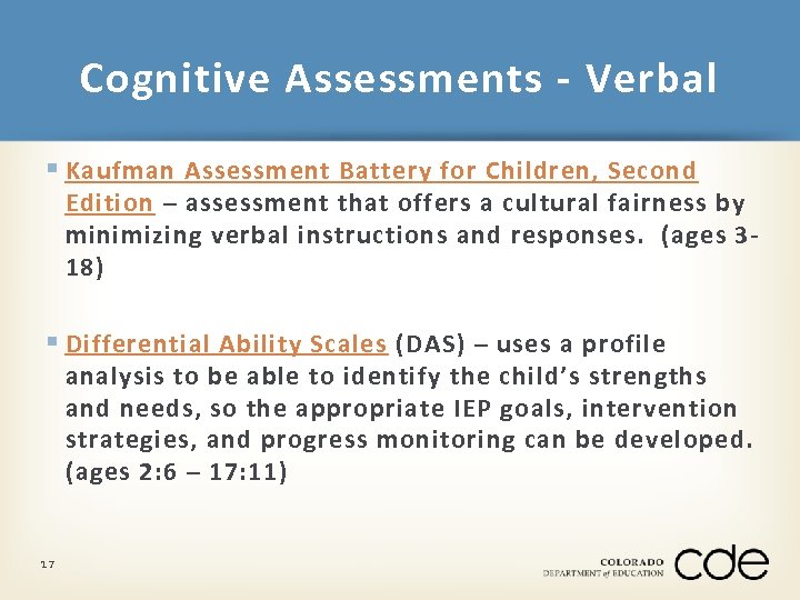 Cognitive Assessments - Verbal § Kaufman Assessment Battery for Children, Second Edition – assessment