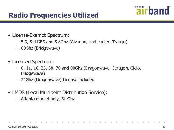 Radio Frequencies Utilized • License-Exempt Spectrum: − 5. 3, 5. 4 DFS and 5.