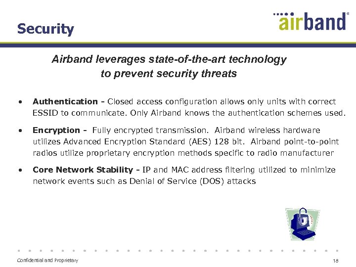 Security Airband leverages state-of-the-art technology to prevent security threats • Authentication - Closed access