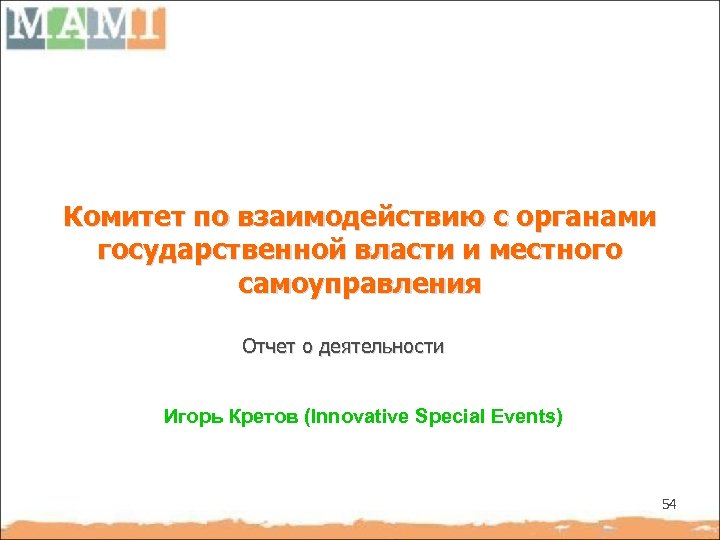 Комитет по взаимодействию с органами государственной власти и местного самоуправления Отчет о деятельности Игорь