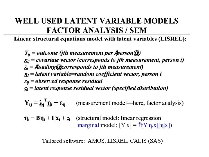 Tailored software: AMOS, LISREL, CALIS (SAS) 