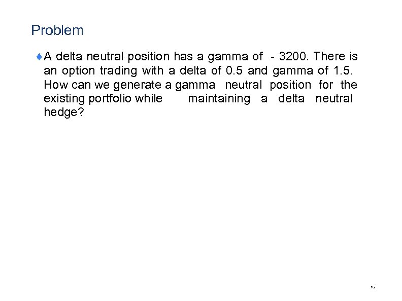 Problem ¨A delta neutral position has a gamma of －3200. There is an option
