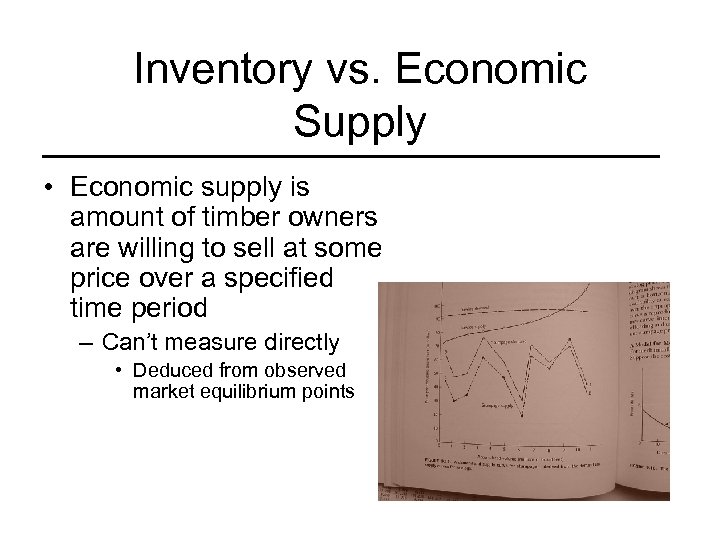 Inventory vs. Economic Supply • Economic supply is amount of timber owners are willing