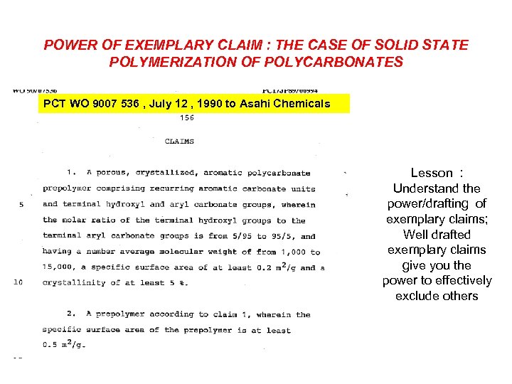 POWER OF EXEMPLARY CLAIM : THE CASE OF SOLID STATE POLYMERIZATION OF POLYCARBONATES PCT