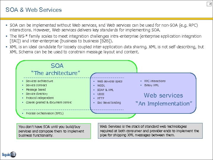 35 SOA & Web Services § SOA can be implemented without Web services, and