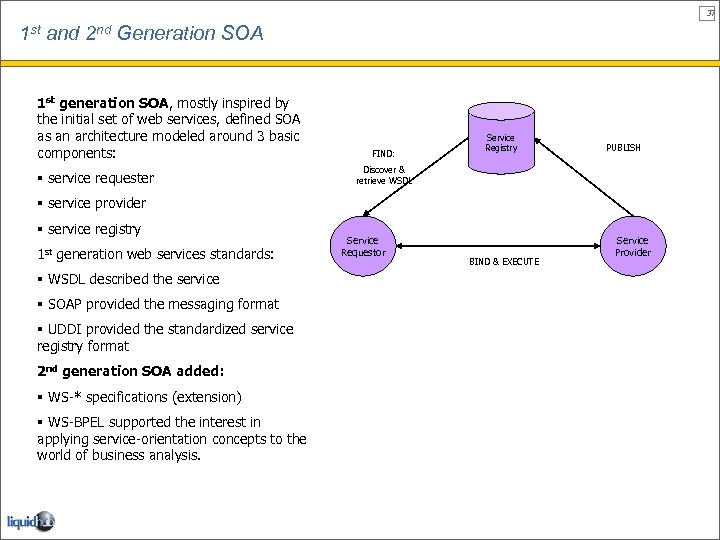 37 1 st and 2 nd Generation SOA 1 st generation SOA, mostly inspired