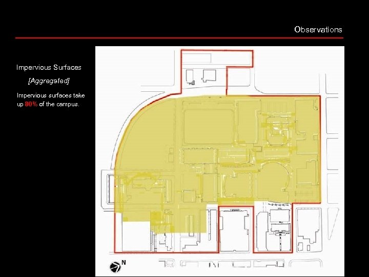 Observations Impervious Surfaces [Aggregated] Impervious surfaces take up 80% of the campus. 