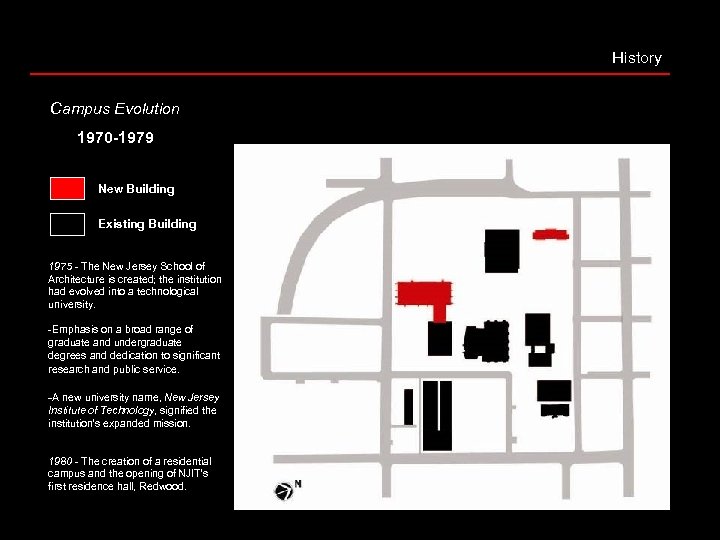 History Campus Evolution 1970 -1979 New Building Existing Building 1975 - The New Jersey