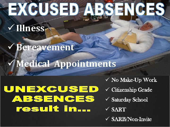 ü Illness ü Bereavement ü Medical Appointments ü No Make-Up Work ü Citizenship Grade