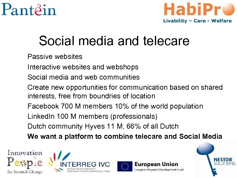 Social media and telecare Passive websites Interactive websites and webshops Social media and web