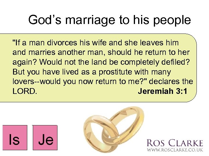 God’s marriage to his people "If a man divorces his wife and she leaves