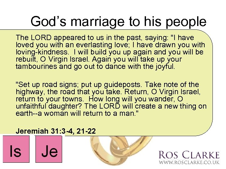 God’s marriage to his people The LORD appeared to us in the past, saying: