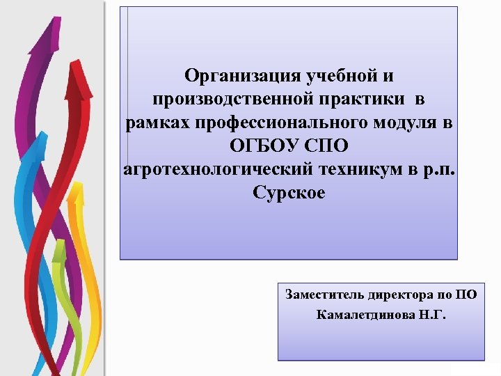 Организация учебной и производственной практики в рамках профессионального модуля в ОГБОУ СПО агротехнологический техникум