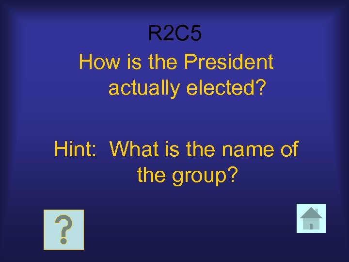 R 2 C 5 How is the President actually elected? Hint: What is the