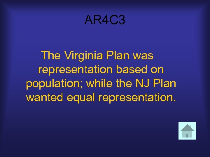 AR 4 C 3 The Virginia Plan was representation based on population; while the