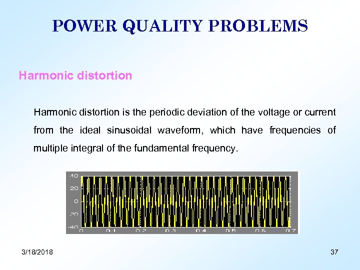 POWER QUALITY PROBLEMS Harmonic distortion is the periodic deviation of the voltage or current