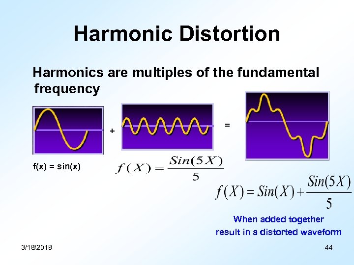 Harmonic Distortion Harmonics are multiples of the fundamental frequency + = f(x) = sin(x)