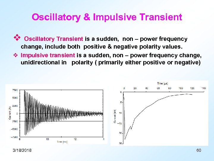 Oscillatory & Impulsive Transient v Oscillatory Transient is a sudden, non – power frequency