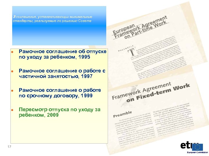 3 соглашения, устанавливающих минимальные стандарты, реализуемые по решению Совета ● Рамочное соглашение об отпуске