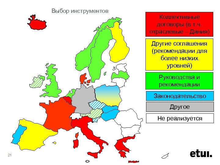 Выбор инструментов Коллективные договоры (в т. ч. отраслевые – Дания) Другие соглашения (рекомендации для