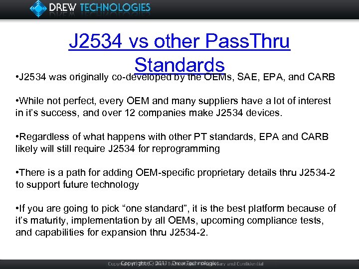 J 2534 vs other Pass. Thru Standards SAE, EPA, and CARB • J 2534