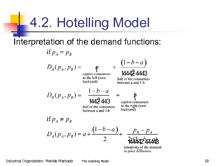 4. 2. Hotelling Model Interpretation of the demand functions: Industrial Organization- Matilde Machado The