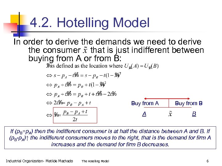 4. 2. Hotelling Model In order to derive the demands we need to derive