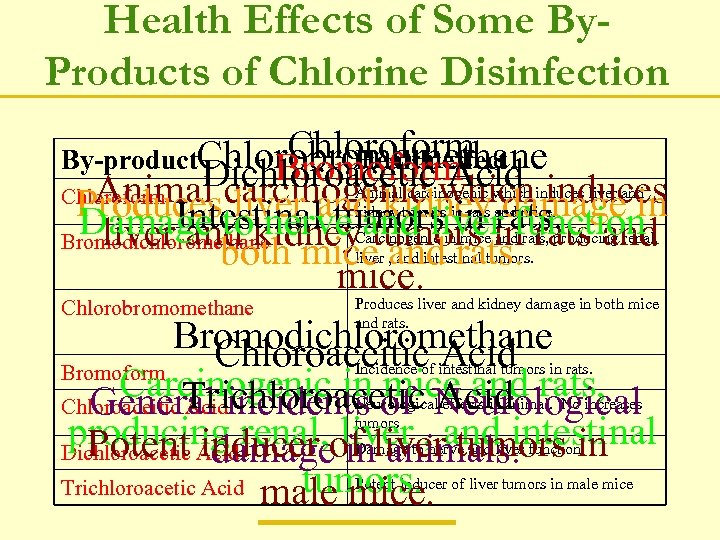 Health Effects of Some By. Products of Chlorine Disinfection Chloroform By-product. Chlorobromomethane Health effect