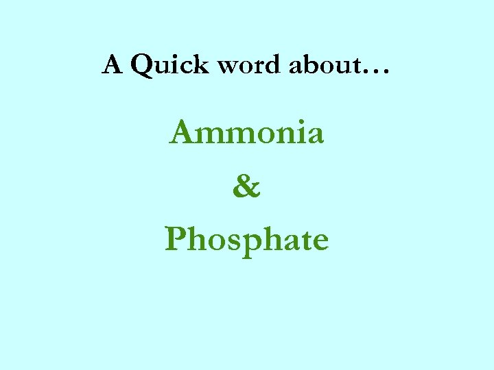 A Quick word about… Ammonia & Phosphate 