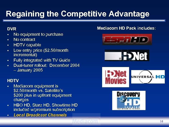 Regaining the Competitive Advantage DVR § No equipment to purchase § No contract §