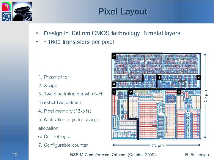 Pixel Layout • Design in 130 nm CMOS technology, 8 metal layers • ~1600