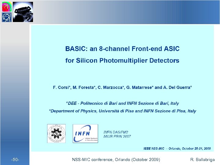  -50 - NSS-MIC conference, Orlando (October 2009) R. Ballabriga 