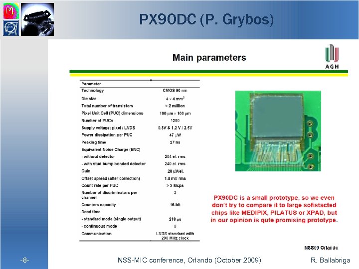PX 90 DC (P. Grybos) -8 - NSS-MIC conference, Orlando (October 2009) R. Ballabriga