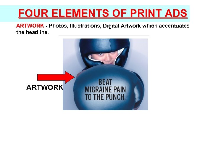 FOUR ELEMENTS OF PRINT ADS ARTWORK - Photos, Illustrations, Digital Artwork which accentuates the