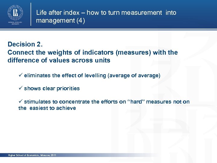 Life after index – how to turn measurement into management (4) Decision 2. Connect